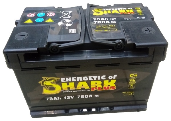 Батарея аккумуляторная ENERGETIC of SHARK ESP753R 75А/ч 780А обратная полярн. стандартные (Европа) клеммы