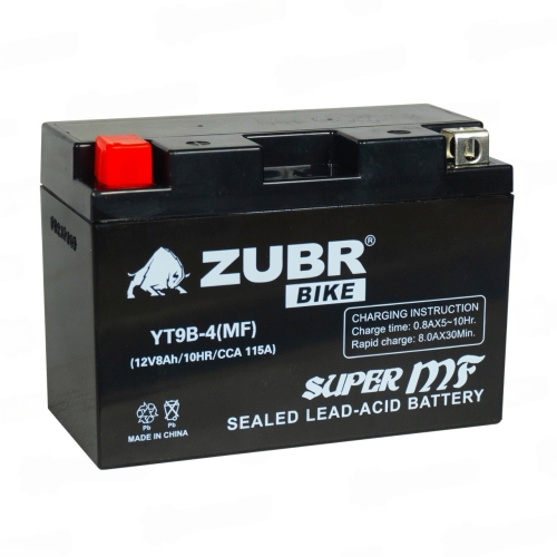 Аккумулятор ZUBR (8 Ач, 12 V) Прямая, L+ YT9B-4 арт.YT9B-4 (MF)